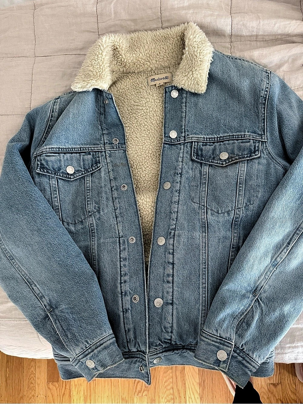 Madewell Sherpa Denim Jacket in Blue & Cream Size Small